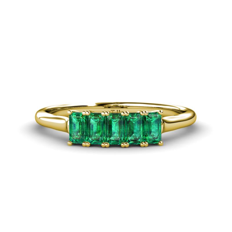 Noura 5x3 mm Emerald Cut Emerald 5 Stone Wedding Band 