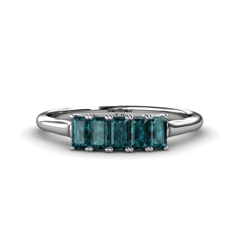 Noura 5x3 mm Emerald Cut London Blue Topaz 5 Stone Wedding Band 