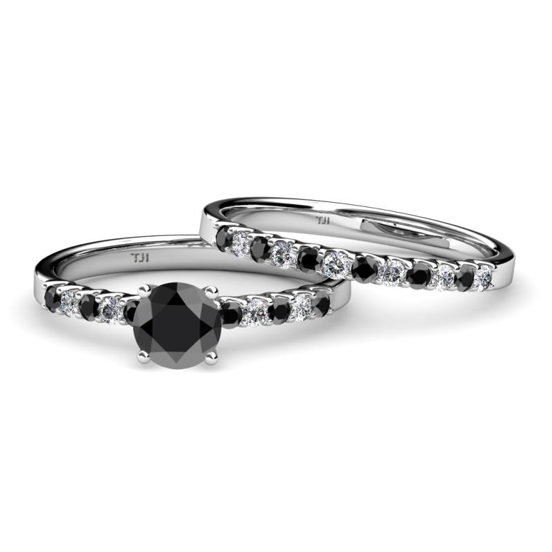 Bridal Set Ring Black and White Diamond Four Prong Womens Engagement Ring Matching Diamond Band ctw K White Gold