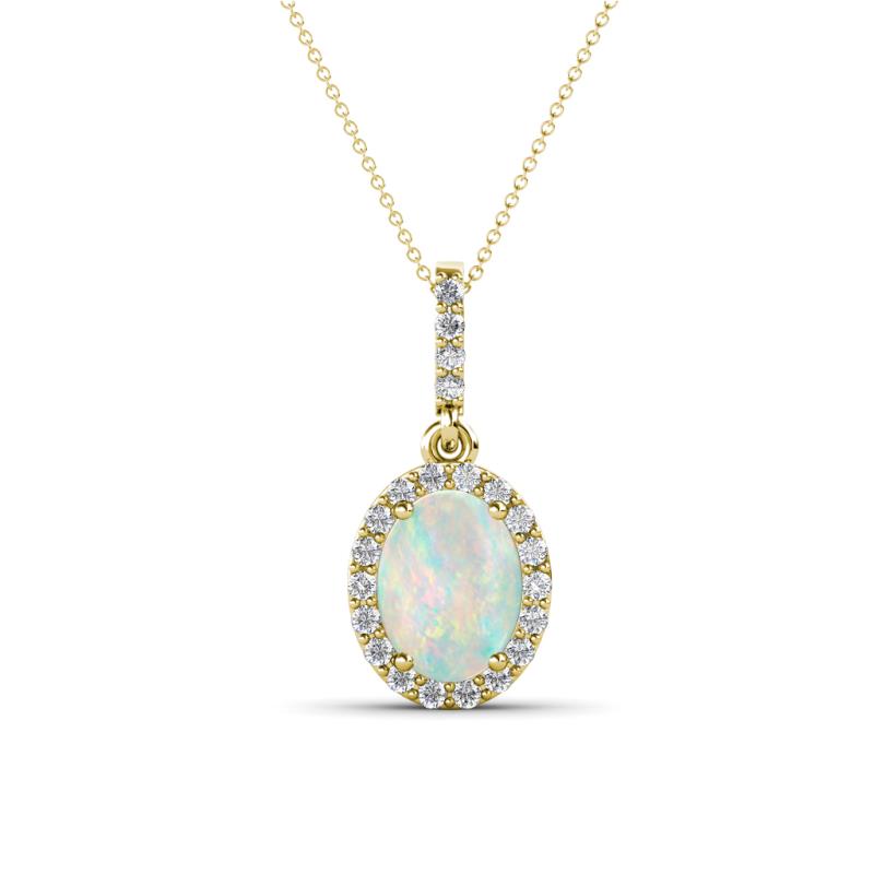 Esha 8x6 mm Oval Cut Opal and Round Diamond Halo Pendant Necklace 