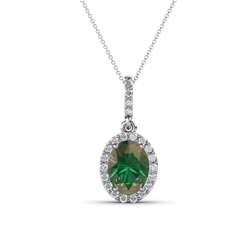 Esha 8x6 mm Oval Cut Lab Created Alexandrite and Round Diamond Halo Pendant Necklace 
