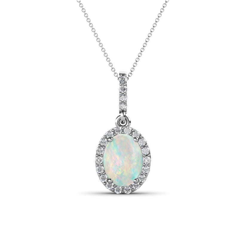 Esha 8x6 mm Oval Cut Opal and Round Diamond Halo Pendant Necklace 