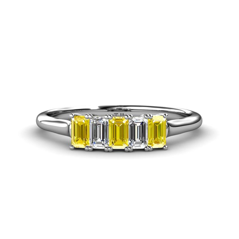 Noura 5x3 mm Emerald Cut Yellow Sapphire and Diamond 5 Stone Wedding Band 