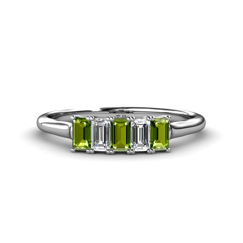 Noura 5x3 mm Emerald Cut Peridot and Diamond 5 Stone Wedding Band 