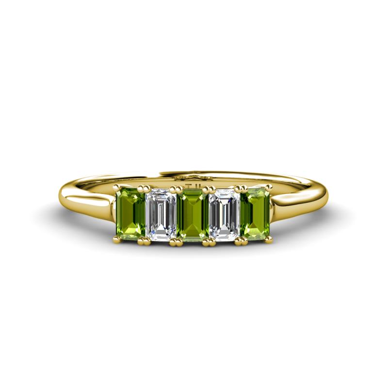 Noura 5x3 mm Emerald Cut Peridot and Diamond 5 Stone Wedding Band 
