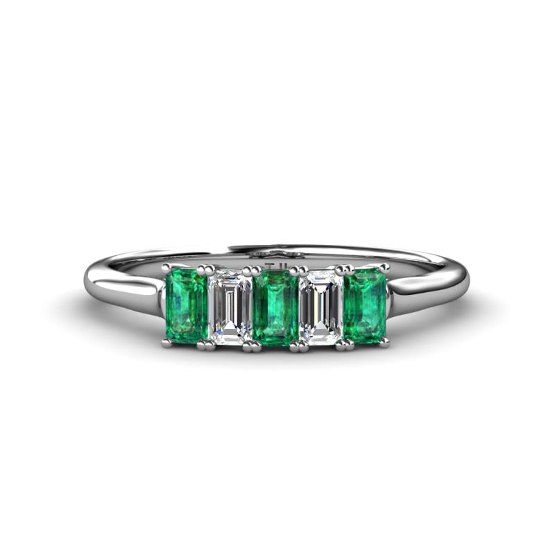 Noura 5x3 mm Emerald Cut Emerald and Diamond 5 Stone Wedding Band 