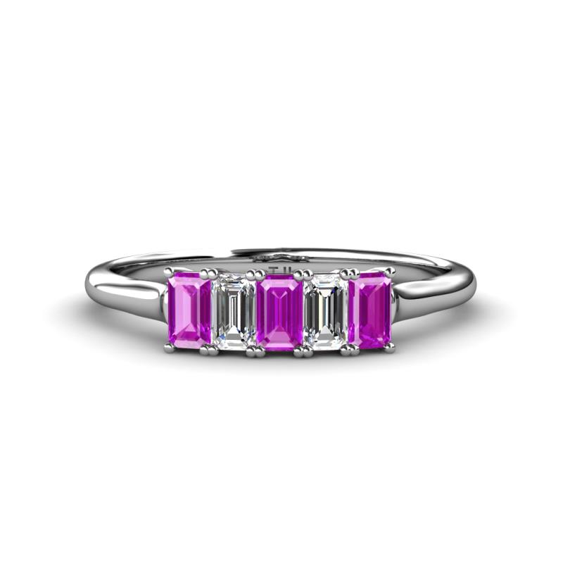 Noura 5x3 mm Emerald Cut Amethyst and Diamond 5 Stone Wedding Band 