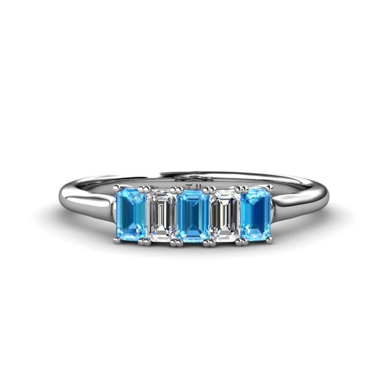 Noura 5x3 mm Emerald Cut Blue Topaz and Lab Grown Diamond 5 Stone Wedding Band 