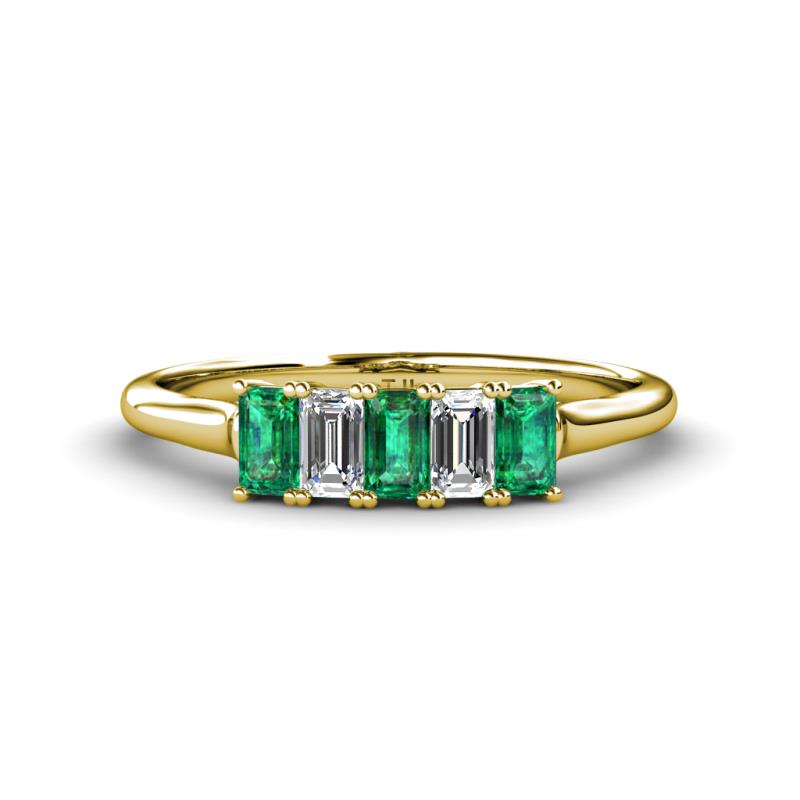 Noura 5x3 mm Emerald Cut Emerald and Lab Grown Diamond 5 Stone Wedding Band 