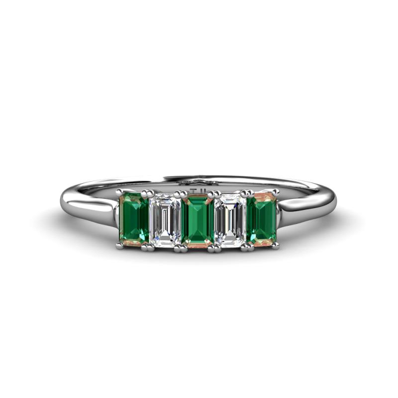 Noura 5x3 mm Emerald Cut Lab Created Alexandrite and Lab Grown Diamond 5 Stone Wedding Band 