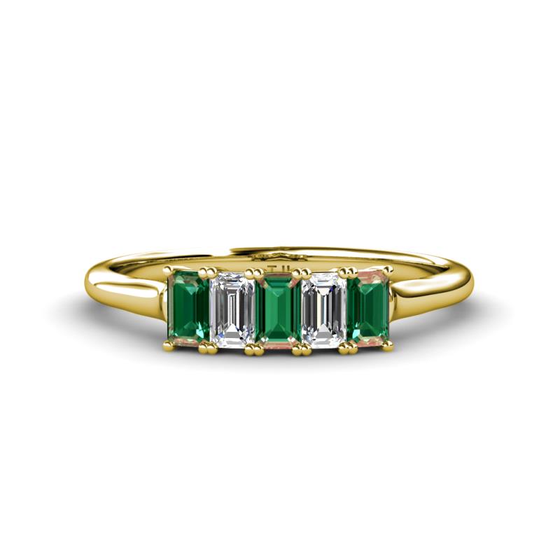 Noura 5x3 mm Emerald Cut Lab Created Alexandrite and Lab Grown Diamond 5 Stone Wedding Band 