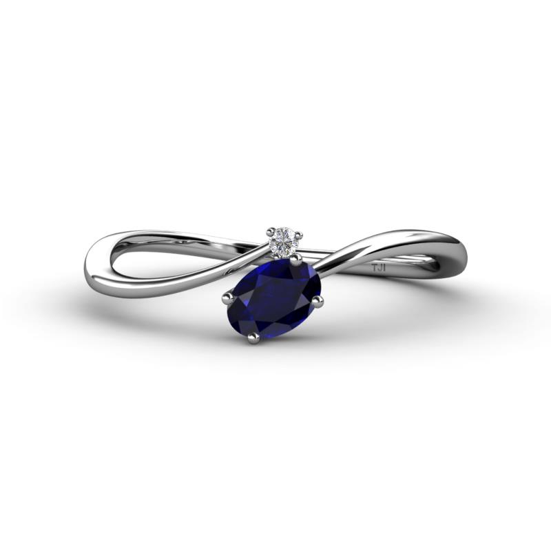 Lucie Bold Oval Cut Blue Sapphire and Round Diamond 2 Stone Promise Ring 