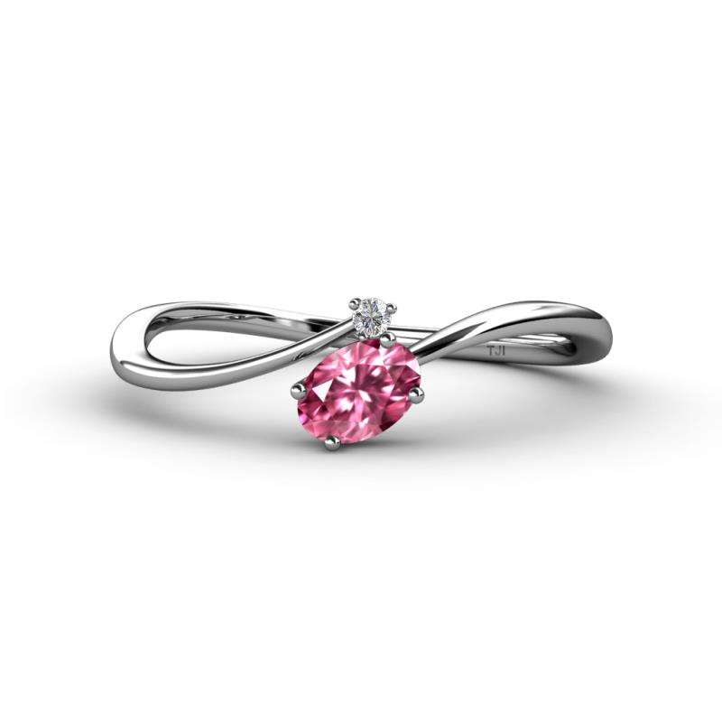 Lucie Bold Oval Cut Pink Tourmaline and Round Diamond 2 Stone Promise Ring 