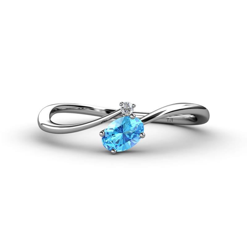 Lucie Bold Oval Cut Blue Topaz and Round Diamond 2 Stone Promise Ring 