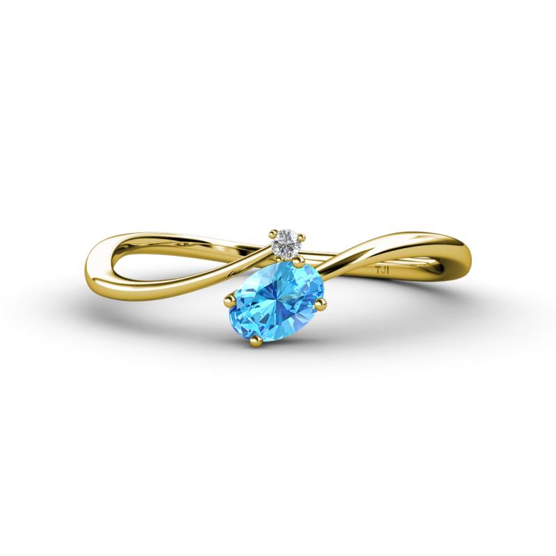 Lucie Bold Oval Cut Blue Topaz and Round Diamond 2 Stone Promise Ring 