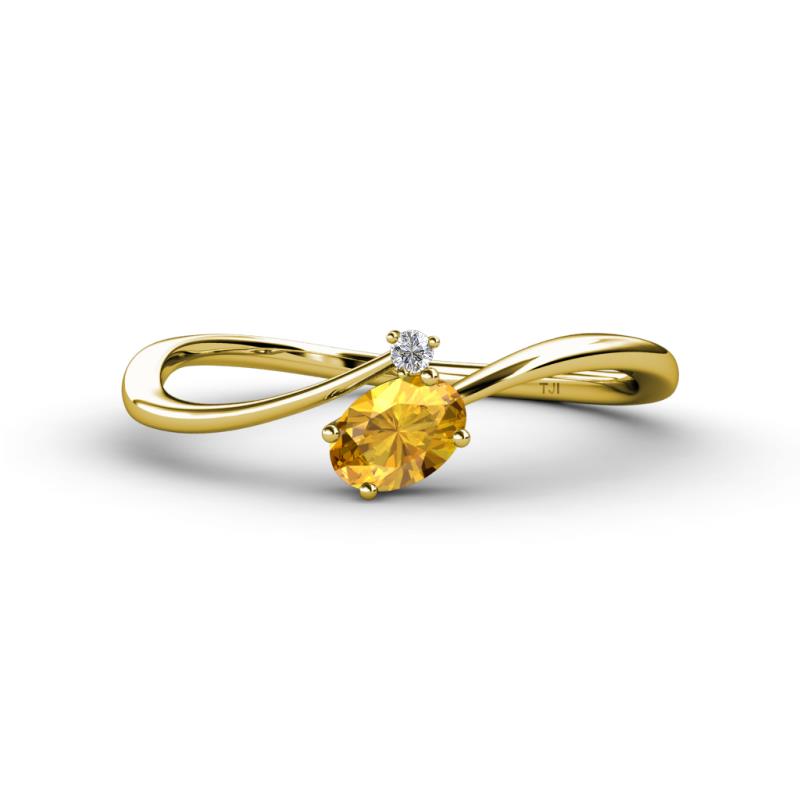 Lucie Bold Oval Cut Citrine and Round Diamond 2 Stone Promise Ring 