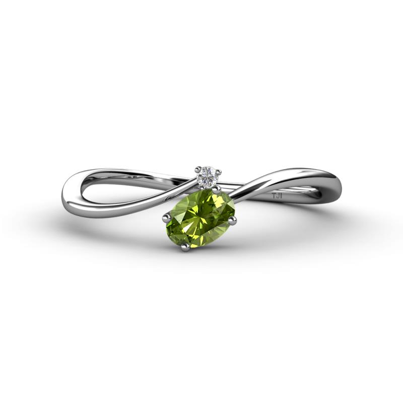 Lucie Bold Oval Cut Peridot and Round Diamond 2 Stone Promise Ring 