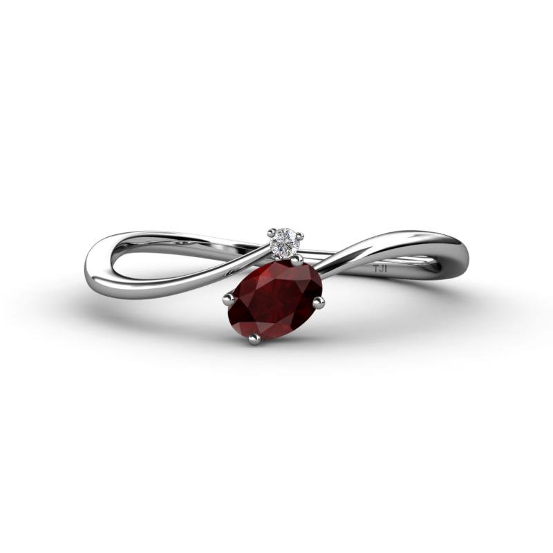 Lucie Bold Oval Cut Red Garnet and Round Diamond 2 Stone Promise Ring 