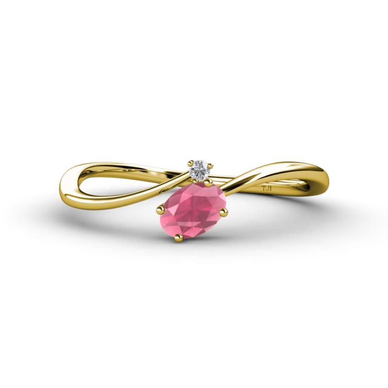 Lucie Bold Oval Cut Rhodolite Garnet and Round Diamond 2 Stone Promise Ring 