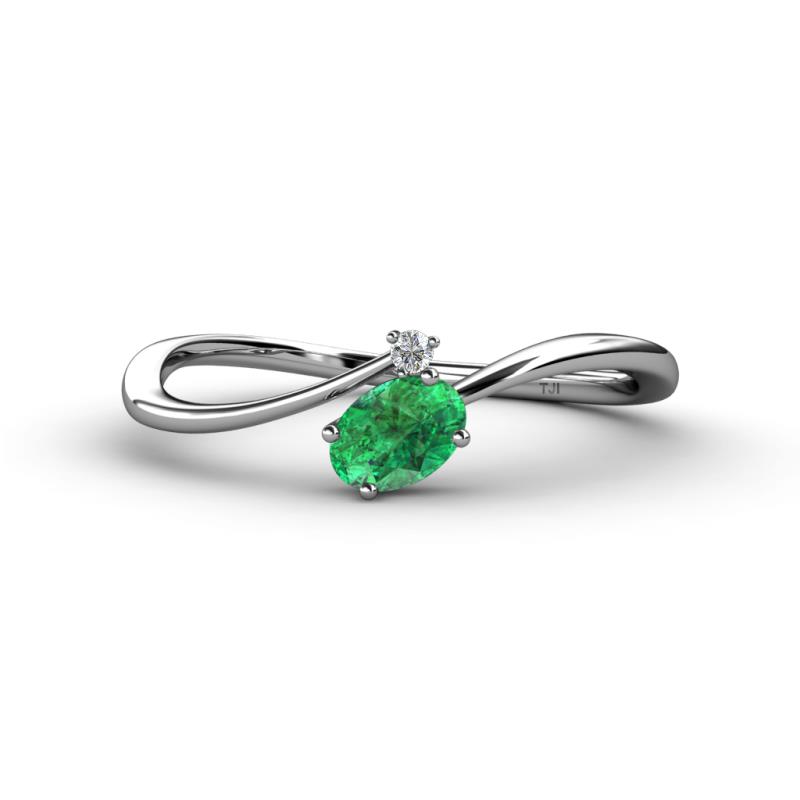 Lucie Bold Oval Cut Emerald and Round Diamond 2 Stone Promise Ring 