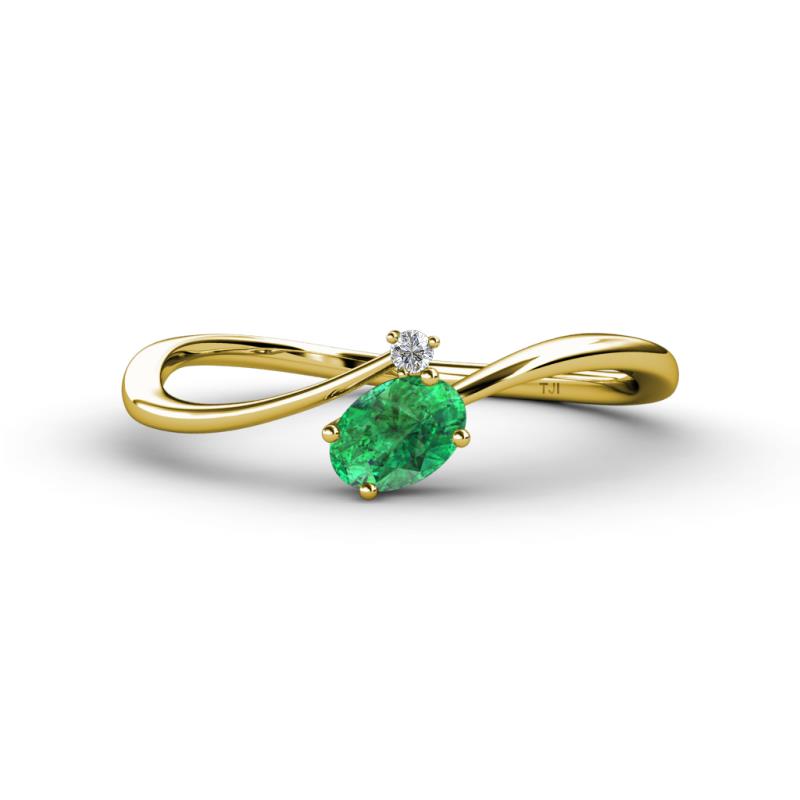 Lucie Bold Oval Cut Emerald and Round Diamond 2 Stone Promise Ring 