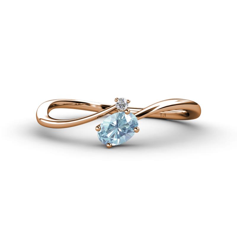 Lucie Bold Oval Cut Aquamarine and Round Diamond 2 Stone Promise Ring 
