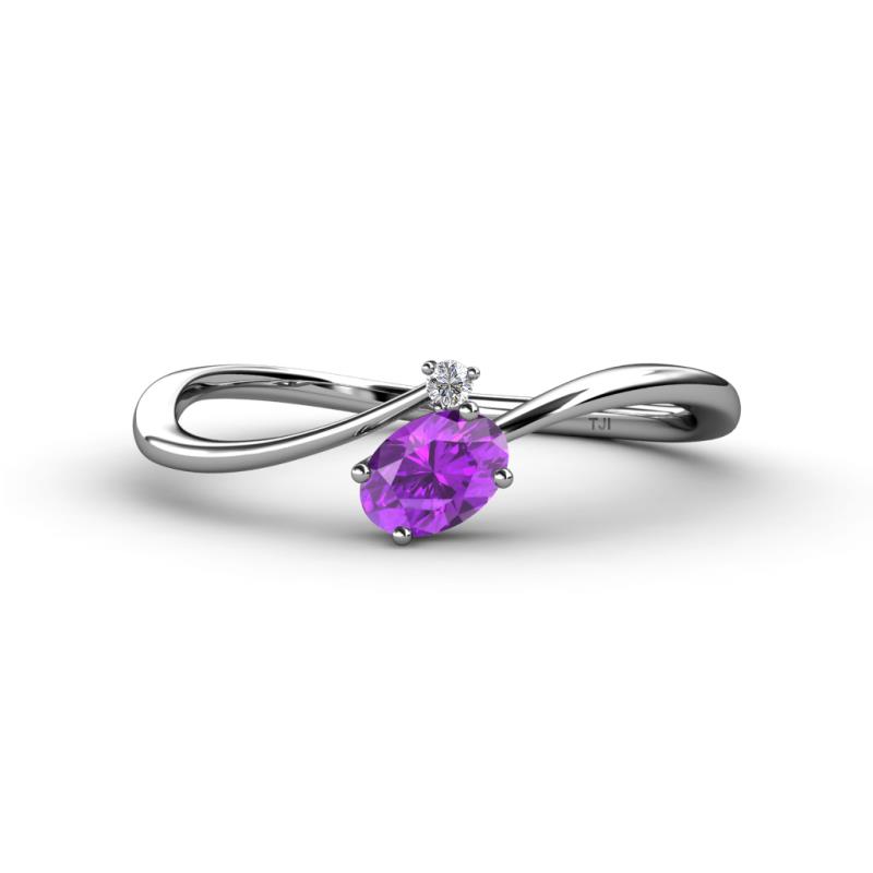 Lucie Bold Oval Cut Amethyst and Round Diamond 2 Stone Promise Ring 