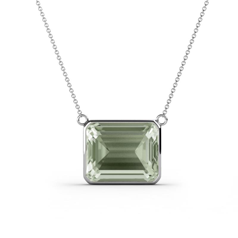 Olivia 12x10 mm Emerald Cut Green Amethyst East West Solitaire Pendant Necklace 