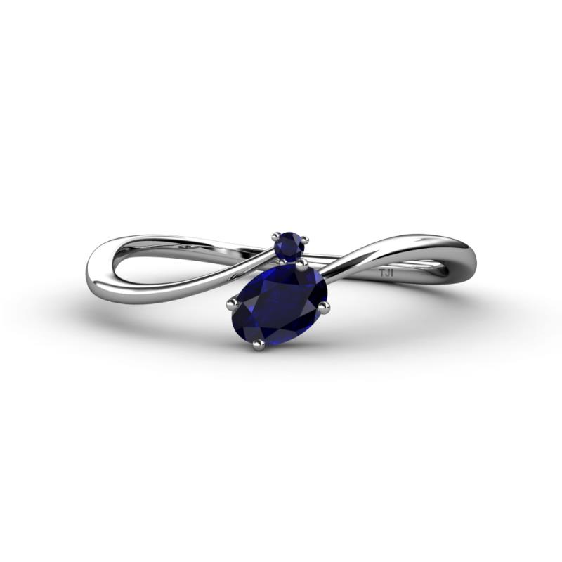 Lucie Bold Oval Cut and Round Blue Sapphire 2 Stone Promise Ring 