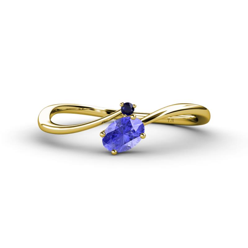 Lucie Bold Oval Cut Tanzanite and Round Blue Sapphire 2 Stone Promise Ring 
