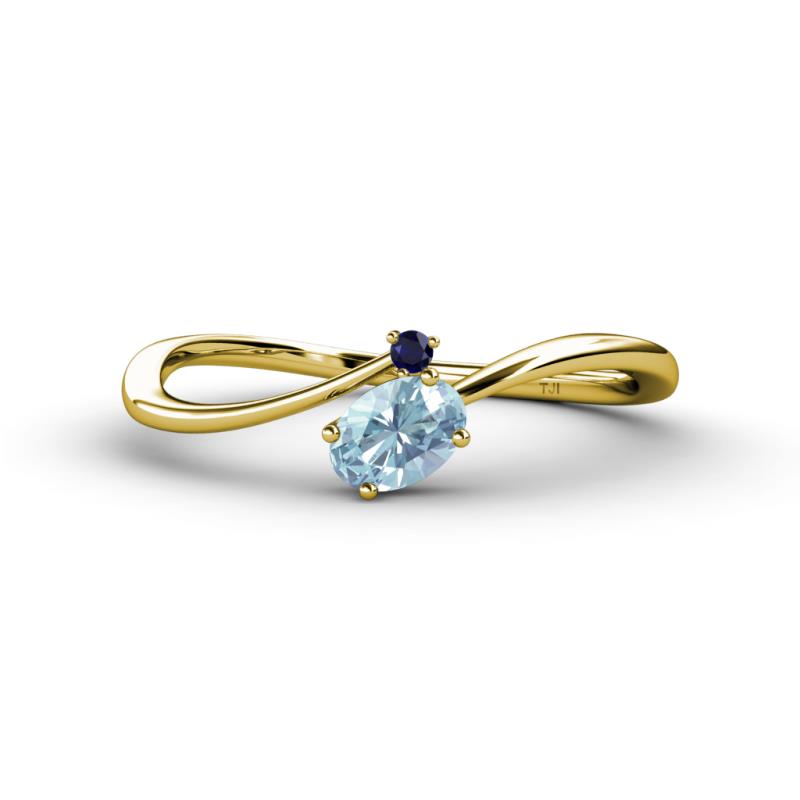 Lucie Bold Oval Cut Aquamarine and Round Blue Sapphire 2 Stone Promise Ring 