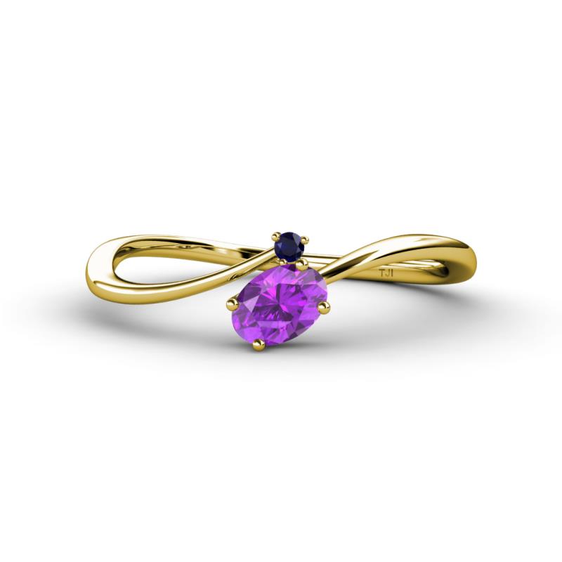 Lucie Bold Oval Cut Amethyst and Round Blue Sapphire 2 Stone Promise Ring 