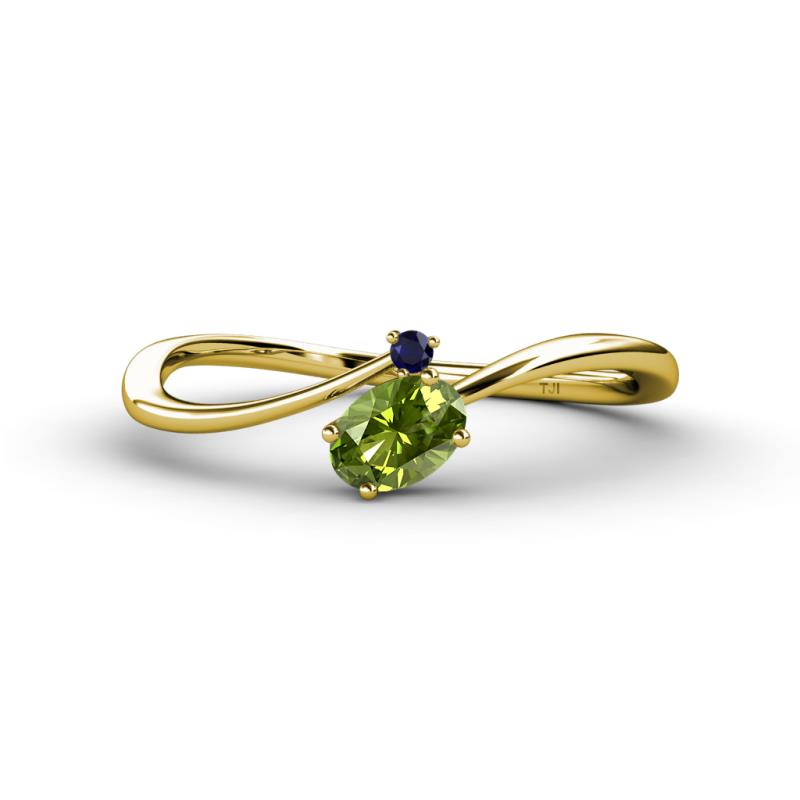 Lucie Bold Oval Cut Peridot and Round Blue Sapphire 2 Stone Promise Ring 