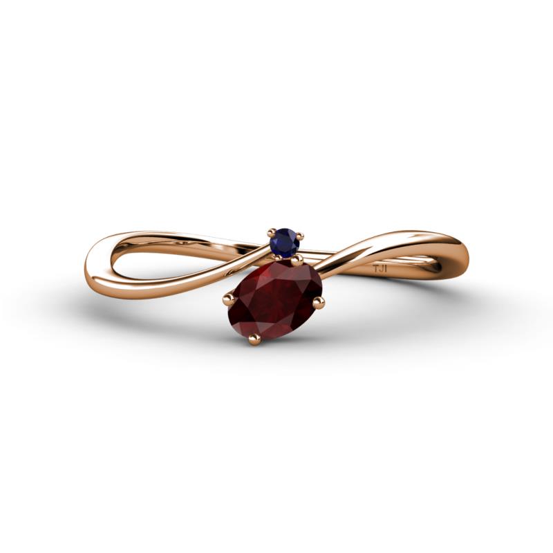 Lucie Bold Oval Cut Red Garnet and Round Blue Sapphire 2 Stone Promise Ring 