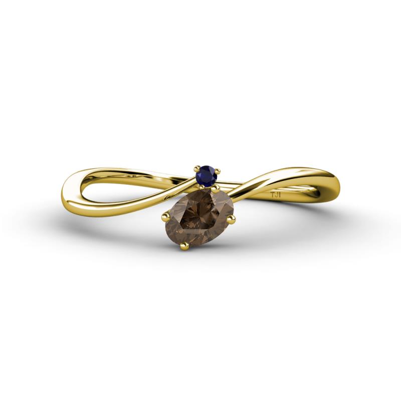 Lucie Bold Oval Cut Smoky Quartz and Round Blue Sapphire 2 Stone Promise Ring 