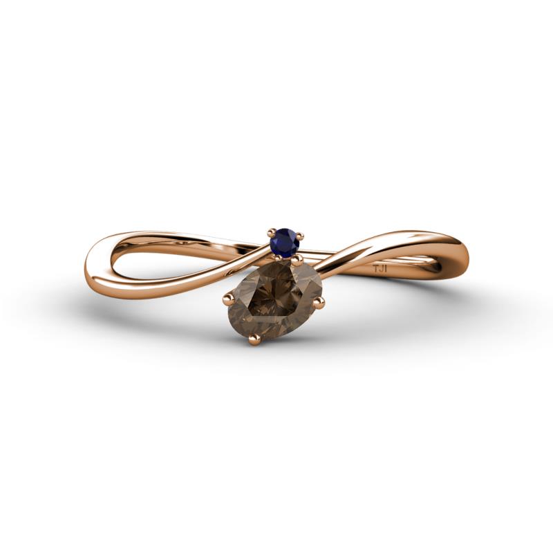 Lucie Bold Oval Cut Smoky Quartz and Round Blue Sapphire 2 Stone Promise Ring 