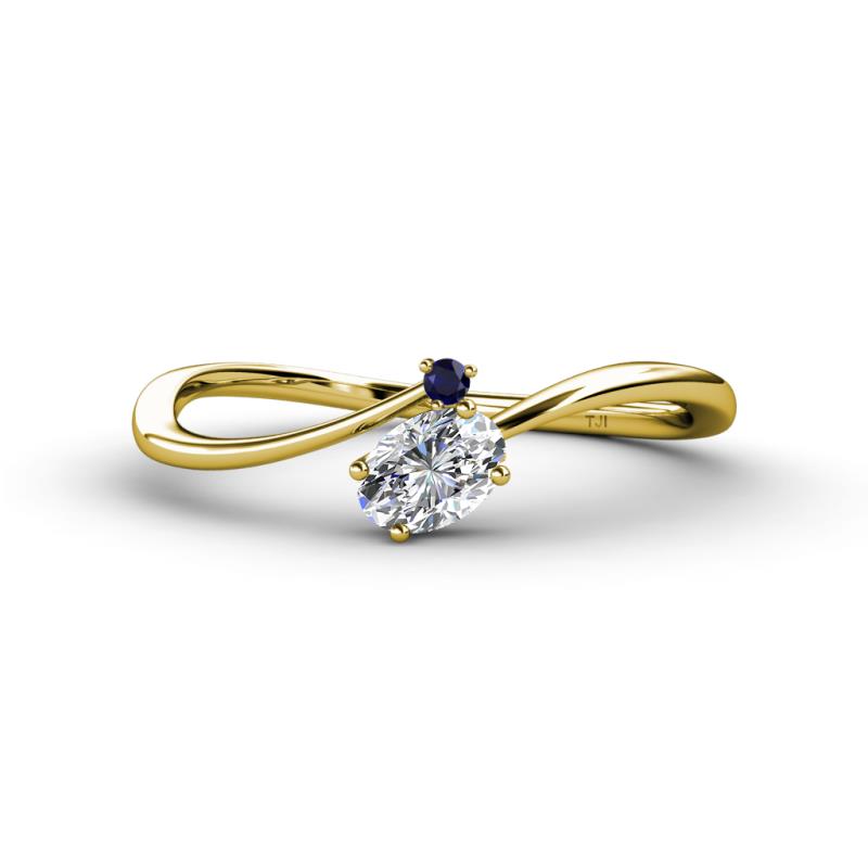 Lucie Bold Oval Cut Lab Grown Diamond and Round Blue Sapphire 2 Stone Promise Ring 