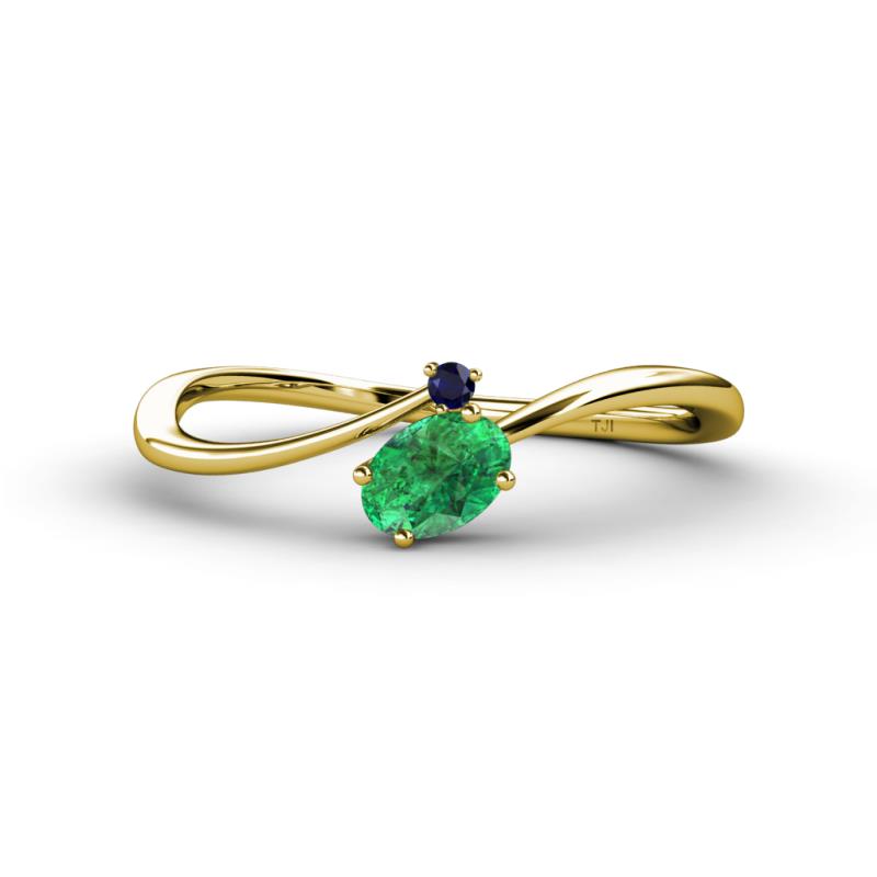 Lucie Bold Oval Cut Emerald and Round Blue Sapphire 2 Stone Promise Ring 