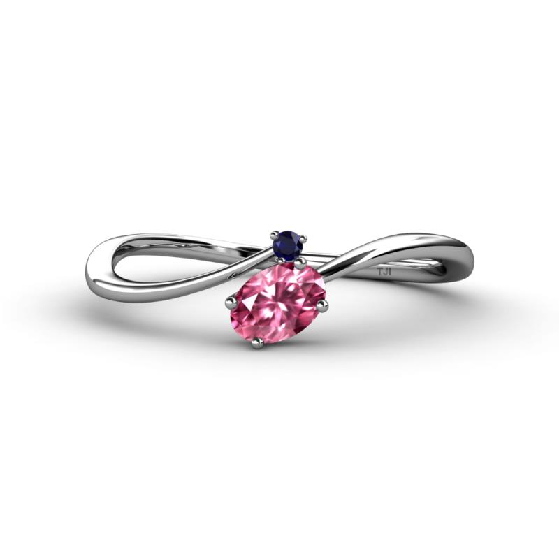 Lucie Bold Oval Cut Pink Tourmaline and Round Blue Sapphire 2 Stone Promise Ring 