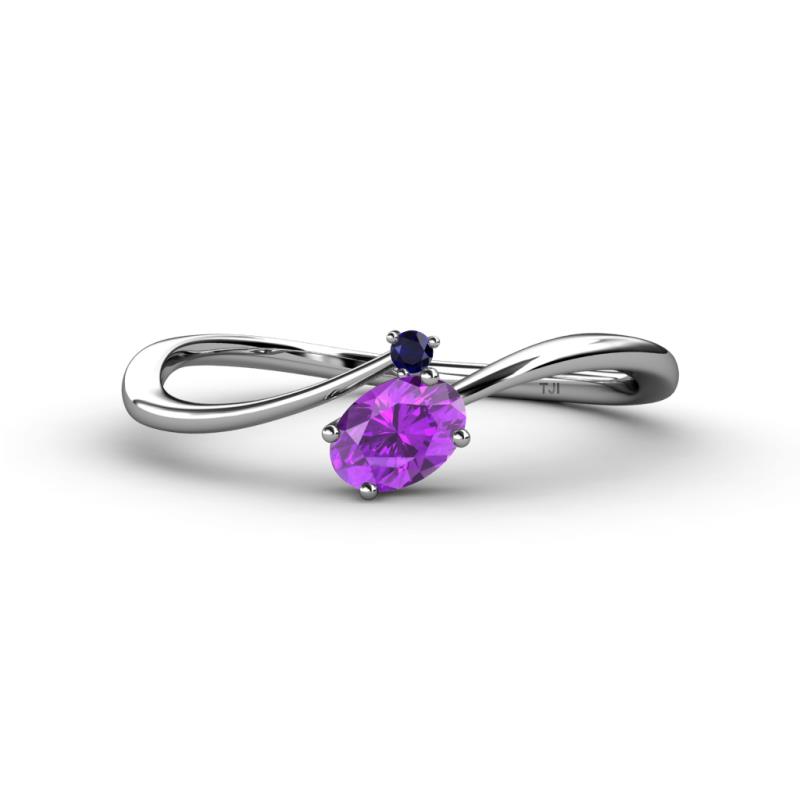 Lucie Bold Oval Cut Amethyst and Round Blue Sapphire 2 Stone Promise Ring 