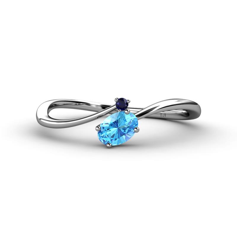 Lucie Bold Oval Cut Blue Topaz and Round Blue Sapphire 2 Stone Promise Ring 
