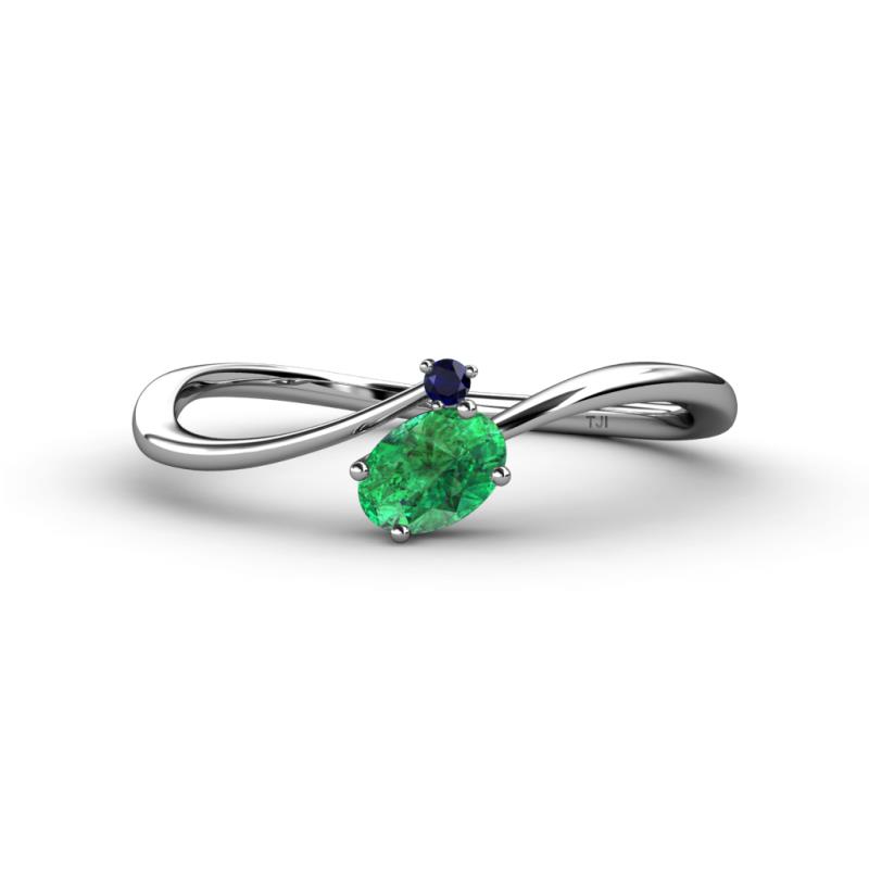 Lucie Bold Oval Cut Emerald and Round Blue Sapphire 2 Stone Promise Ring 