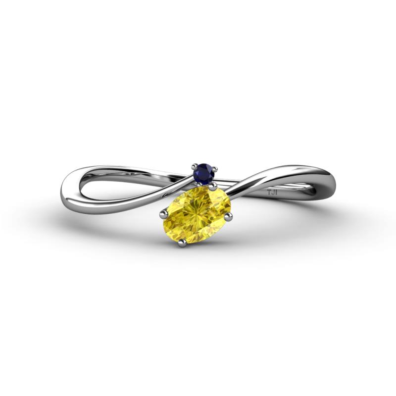 Lucie Bold Oval Cut Yellow Sapphire and Round Blue Sapphire 2 Stone Promise Ring 