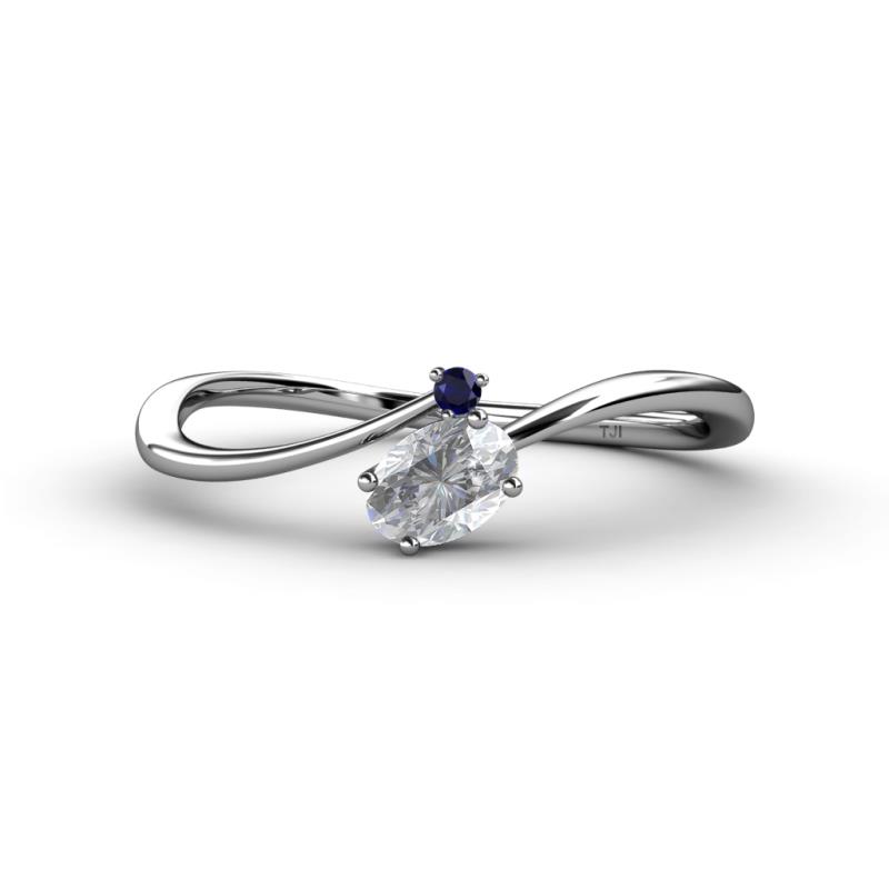 Lucie Bold Oval Cut White Sapphire and Round Blue Sapphire 2 Stone Promise Ring 