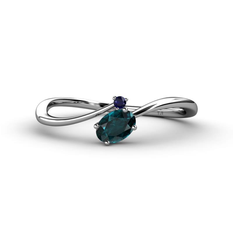 Lucie Bold Oval Cut London Blue Topaz and Round Blue Sapphire 2 Stone Promise Ring 