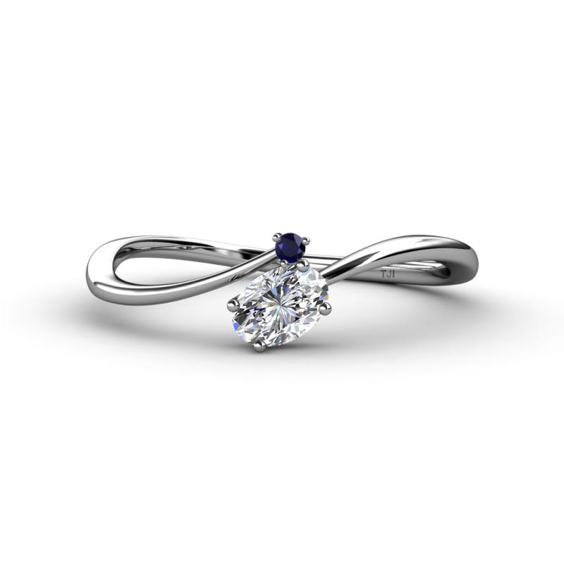 Lucie Bold Oval Cut Lab Grown Diamond and Round Blue Sapphire 2 Stone Promise Ring 