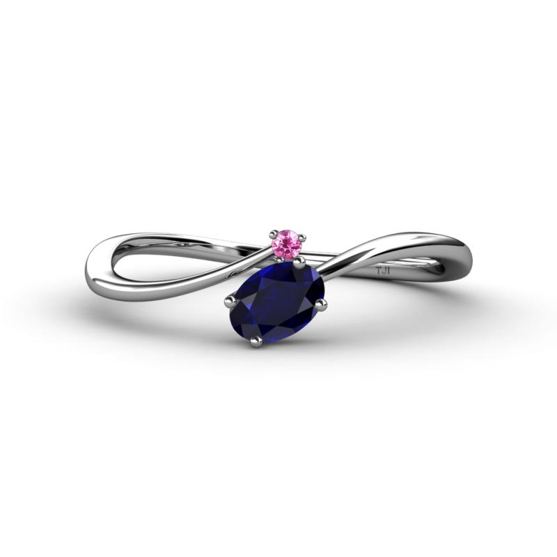 Lucie Bold Oval Cut Blue Sapphire and Round Pink Sapphire 2 Stone Promise Ring 