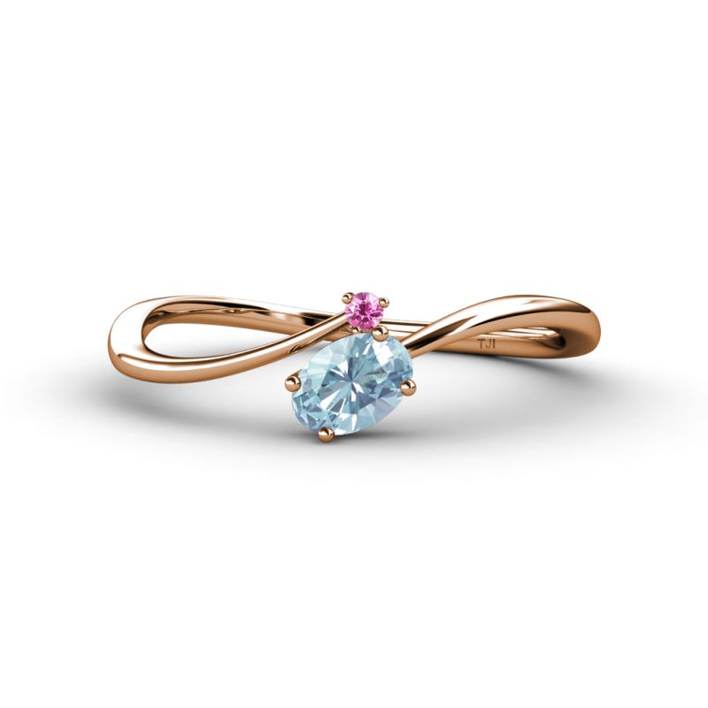 Lucie Bold Oval Cut Aquamarine and Round Pink Sapphire 2 Stone Promise Ring 