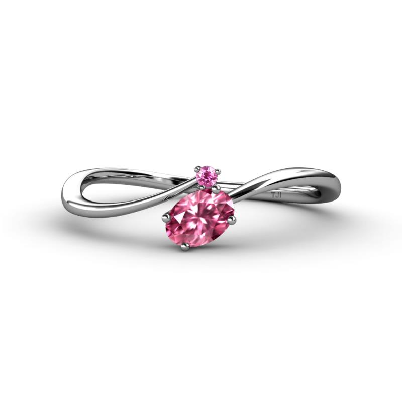 Lucie Bold Oval Cut Pink Tourmaline and Round Pink Sapphire 2 Stone Promise Ring 