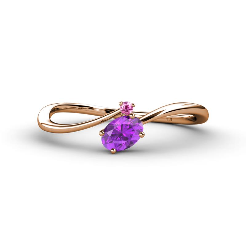 Lucie Bold Oval Cut Amethyst and Round Pink Sapphire 2 Stone Promise Ring 